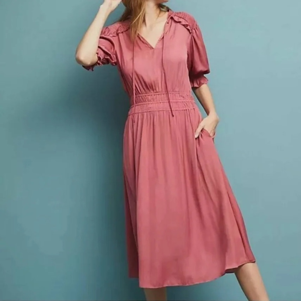 Anthropologie Current Air Rose Midi Dress Size L